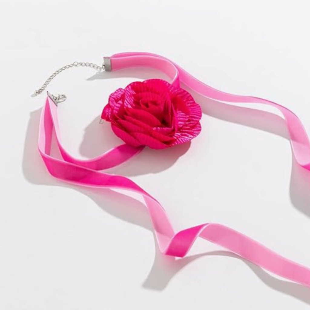 For Love And Lemons - Pink Rose Flower Choker Necklace
